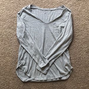 White with thin black strips long sleeve tee